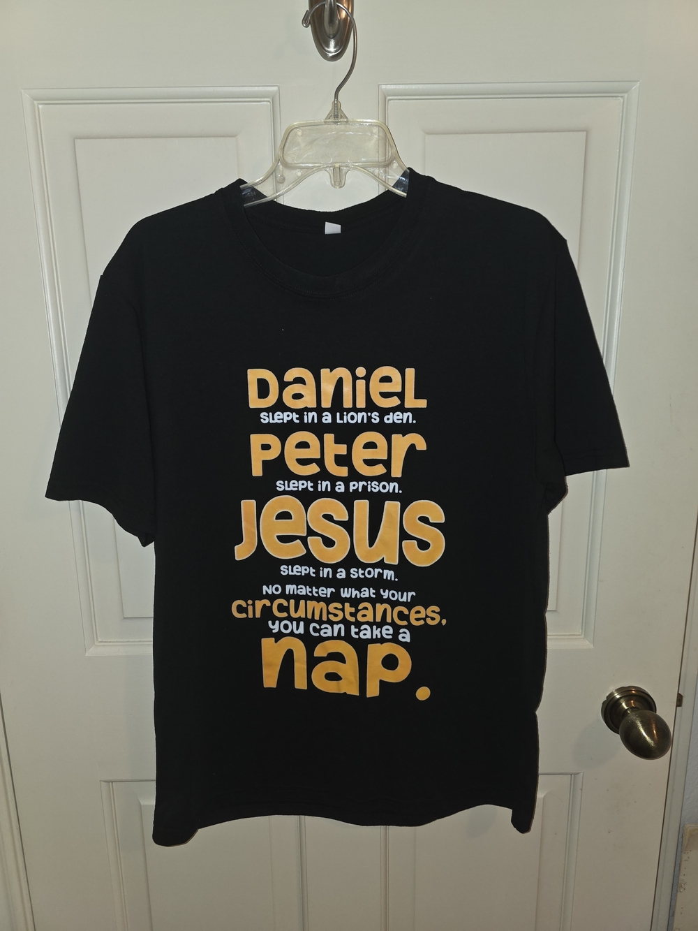 Black Short-Sleeve Graphic Faith T-Shirt with Yellow Print
